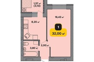 Продається 1-кімнатна квартира 32 кв. м у Хмельницькому