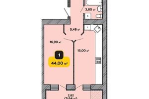Продається 1-кімнатна квартира 44 кв. м у Хмельницькому