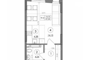 Продается 1-комнатная квартира 27.24 кв. м в Киеве