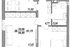 Продается 2-комнатная квартира 61.15 кв. м в Тернополе