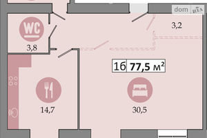 Продается 1-комнатная квартира 77.5 кв. м в Днепре